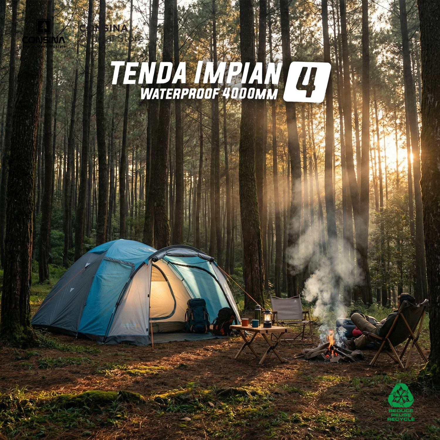 CONSINA IMPIAN 4 Tent DOME | Outdoor Mountain CAMPING KAPASITAS 3-4 ORANG DOUBLE LAYER