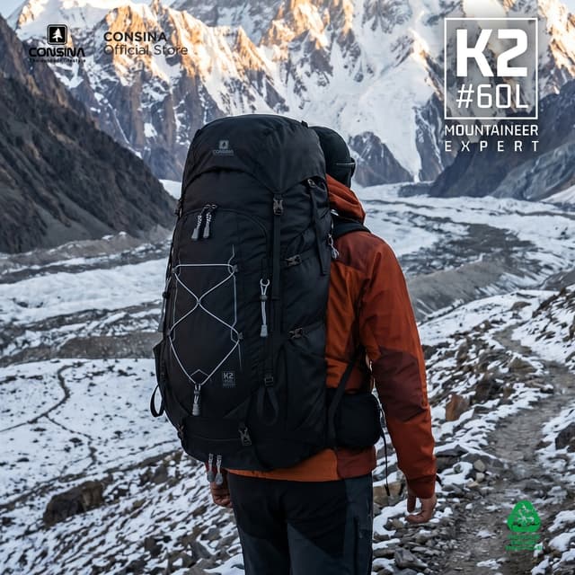 CONSINA K2 Backpack Mountain TRAVEL 60+5L | Outdoor HIKING EXPEDITION EXPERT SERIES